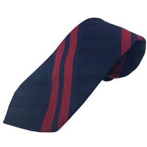 Vintage Park Lane Textured Polyester Red Blue Stripe Wide Mens Neck Tie Necktie